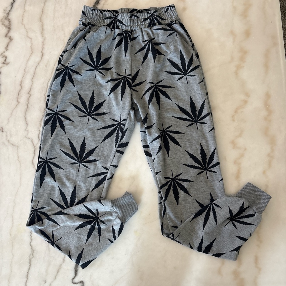 Gray Joggers with Leaf Print
